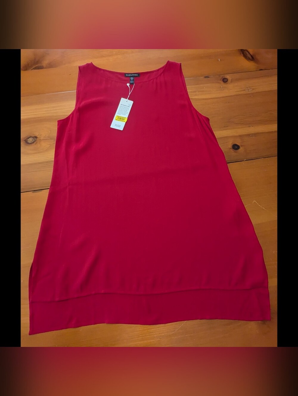 NWT $218 Eileen Fisher Red Silk Georgette Crepe Bateau Neck Long Shell Tank  XS